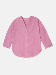 Women's Pink 100% Linen Regular Fit Blouse