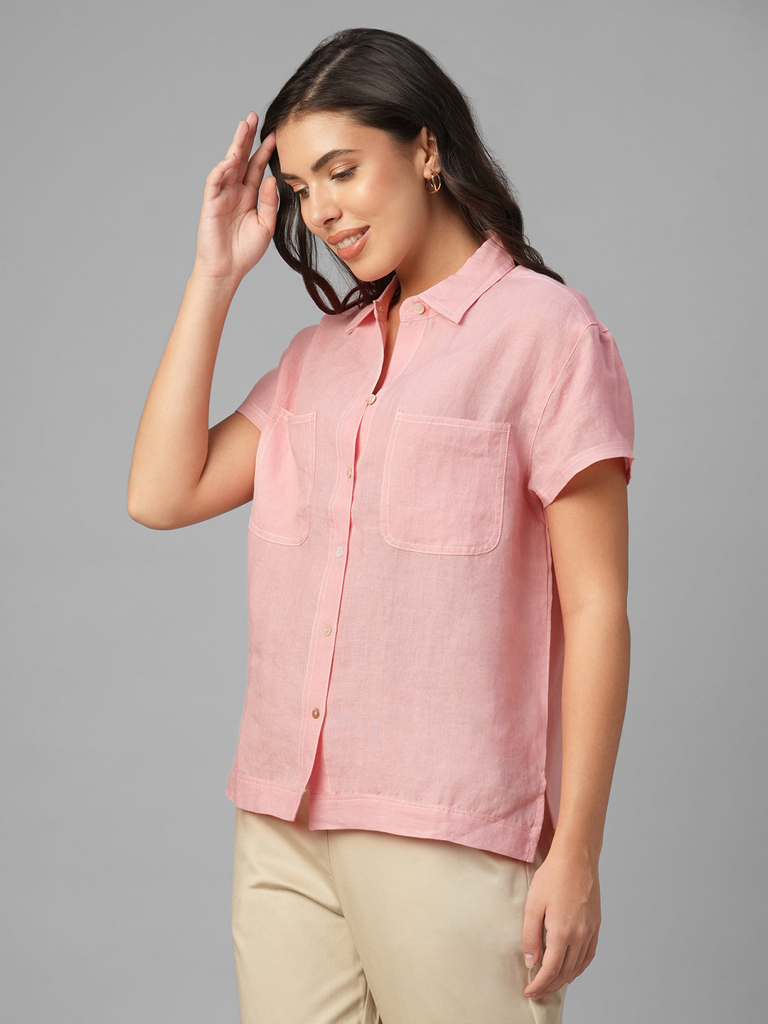 Women's Rose 100% Linen Regular Fit Blouse