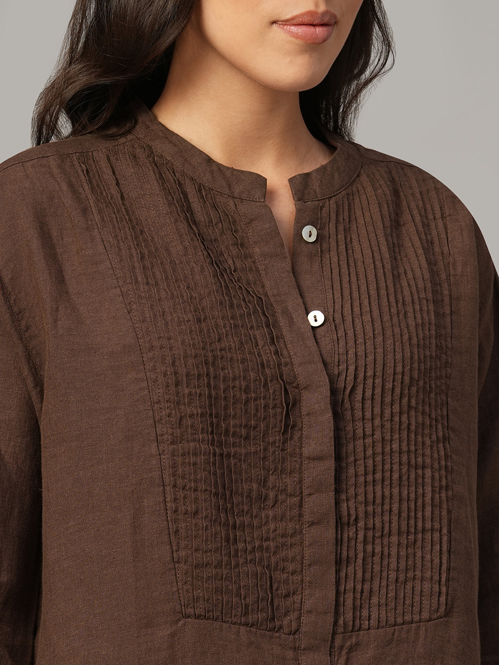 Women's Brown 100% Linen Regular Fit Blouse