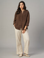 Women's Brown 100% Linen Regular Fit Blouse