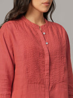 Women's Red 100% Linen Regular Fit Blouse