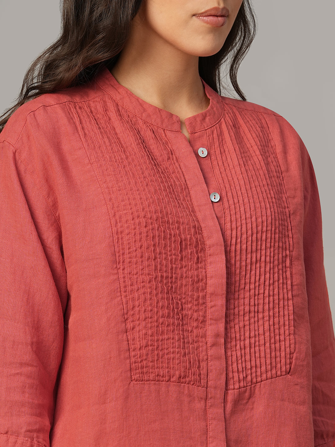 Women's Red 100% Linen Regular Fit Blouse