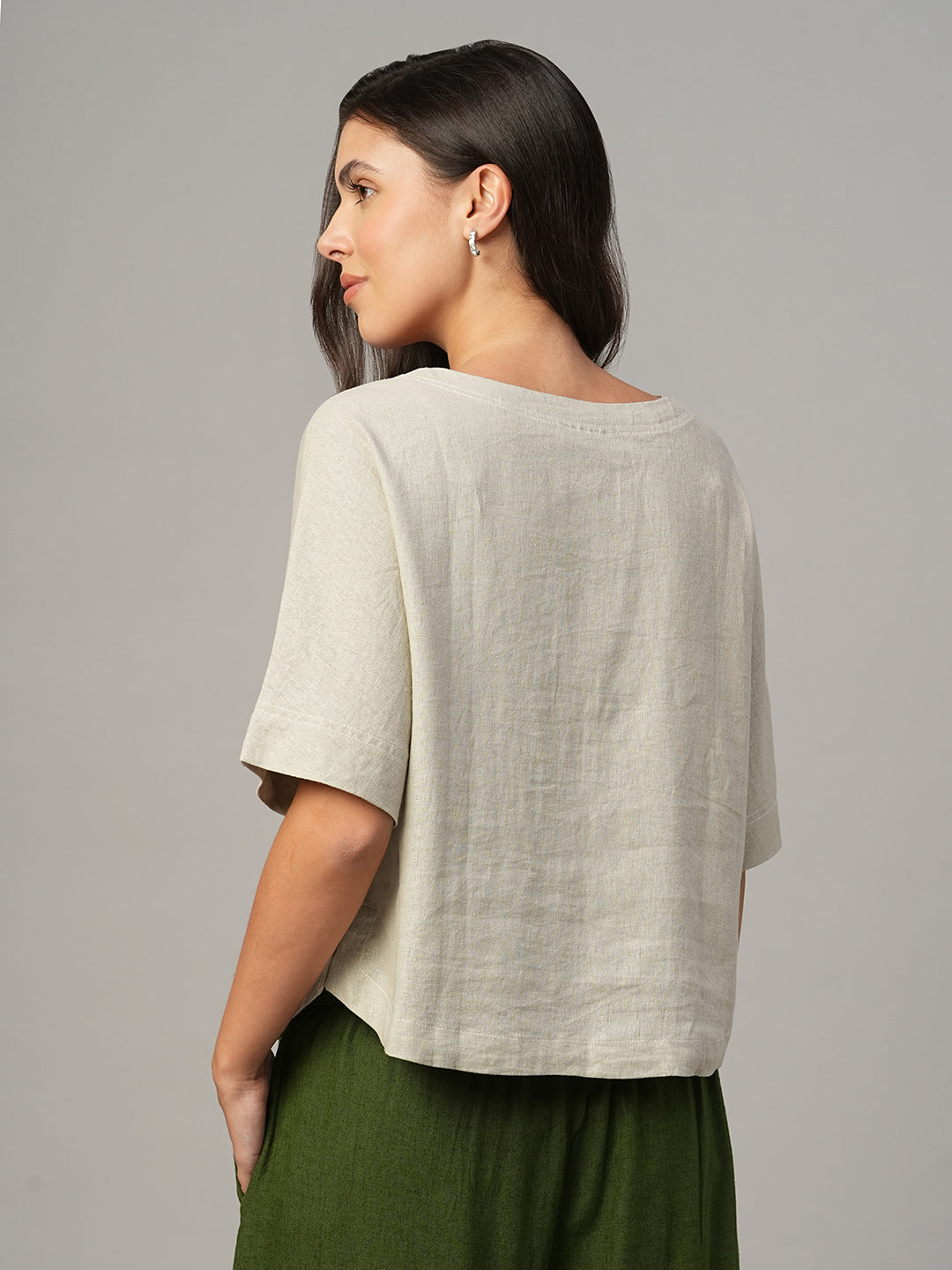 Women's Khaki Linen Viscose Regular Fit Blouse