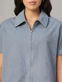 Women's Grey 100% Cotton Regular Fit Blouse