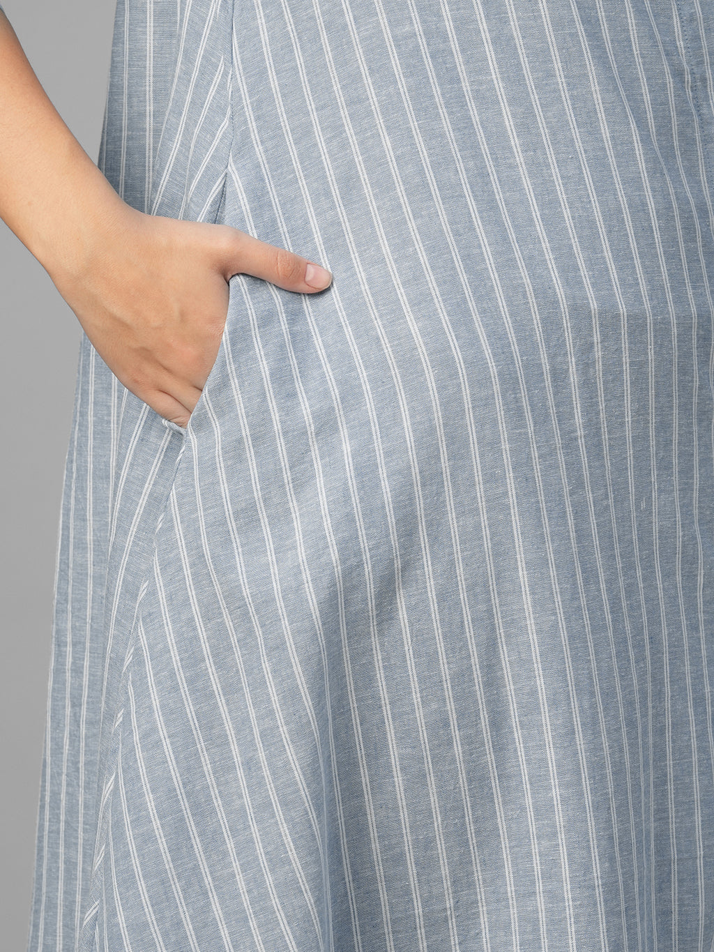 Women's Blue Linen Cotton Regular Fit Dress