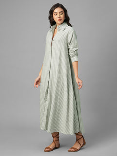 Women's Olive Linen Cotton Regular Fit Dress