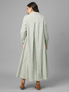 Women's Olive Linen Cotton Regular Fit Dress