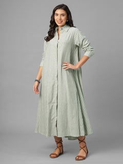 Women's Olive Linen Cotton Regular Fit Dress