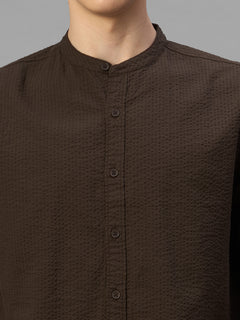 Men's Brown 100% Cotton Regular Fit Kurta Shirt