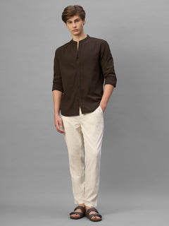 Men's Brown 100% Cotton Regular Fit Kurta Shirt