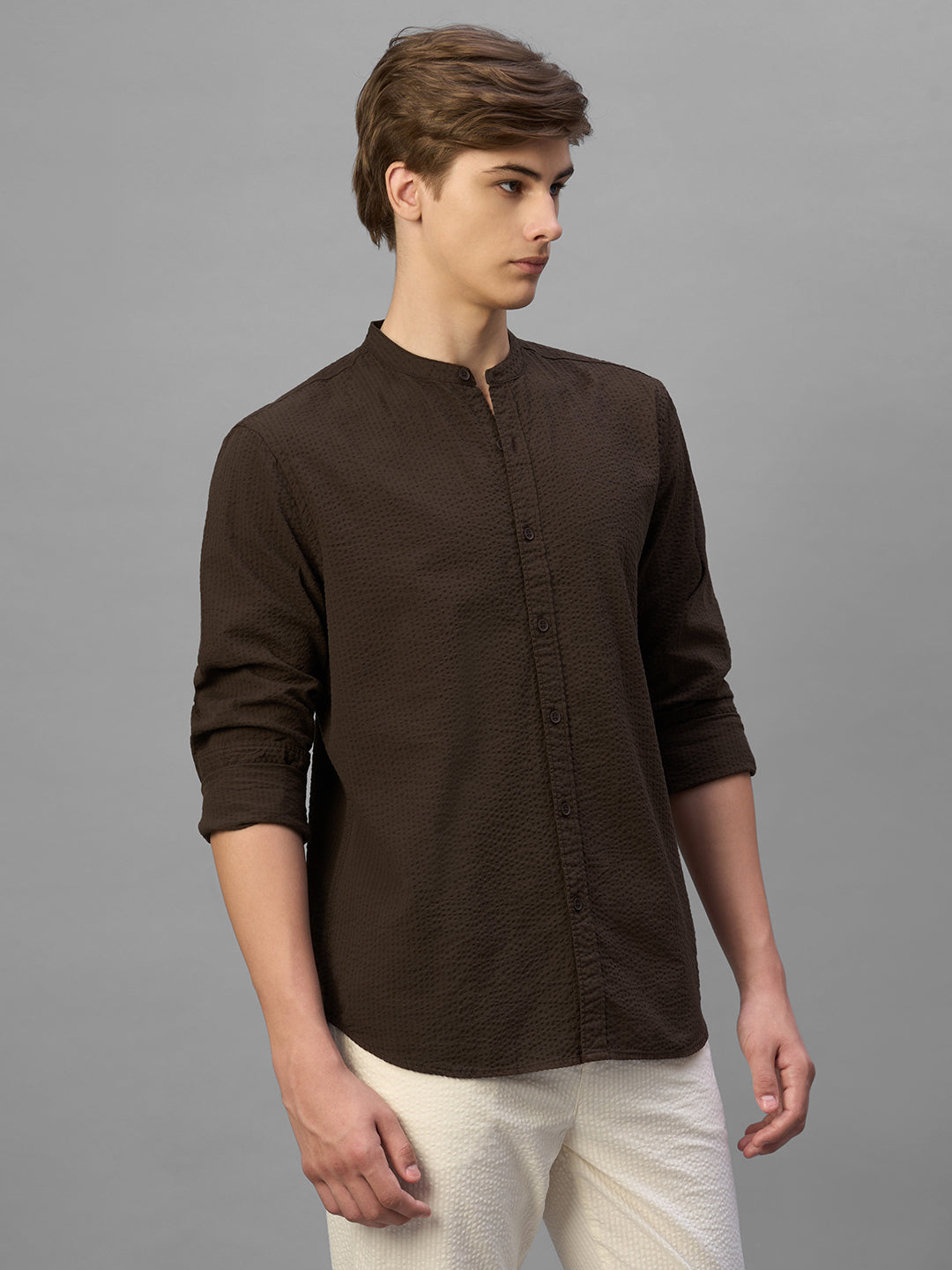 Men's Brown 100% Cotton Regular Fit Kurta Shirt