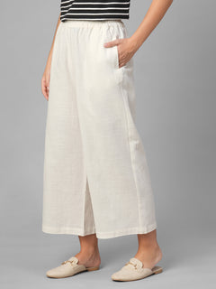 Women's Offwhite 100% Cotton Regular Fit Pant