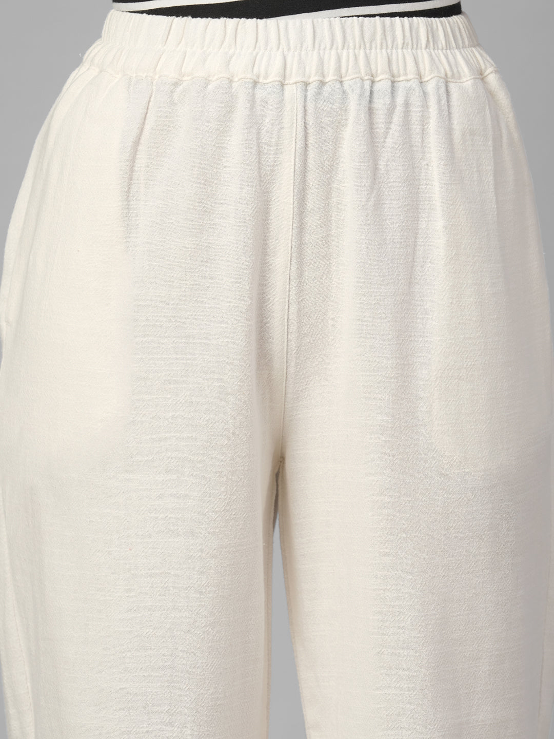 Women's Offwhite 100% Cotton Regular Fit Pant