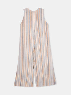 Women's Cream Linen Viscose Regular Fit Jumpsuit