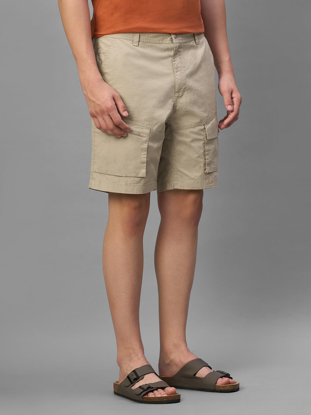 Men's Beige Cotton Lycra Regular Fit Shorts