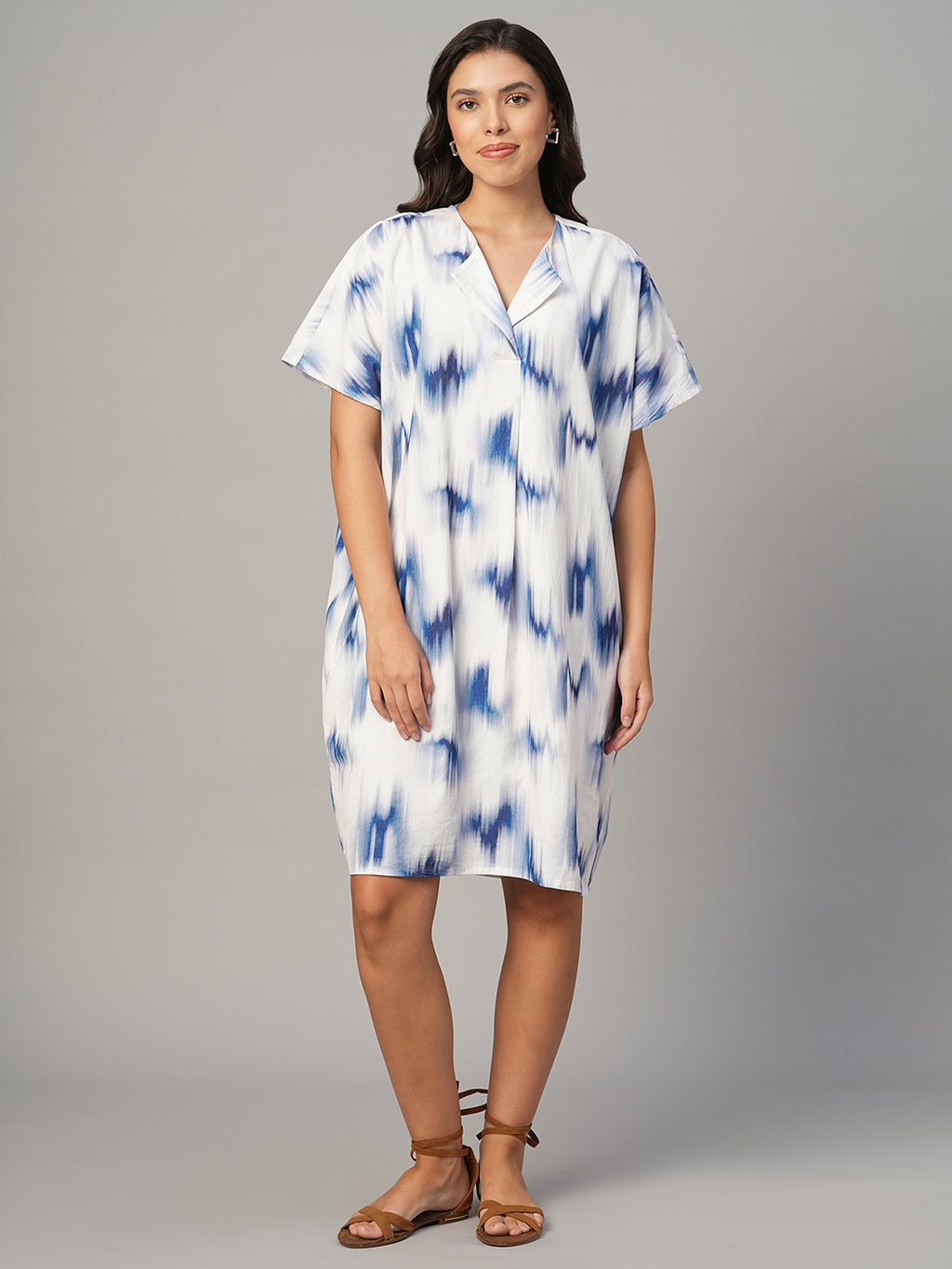 Women's Blue 100% Cotton Boxy Fit Dress
