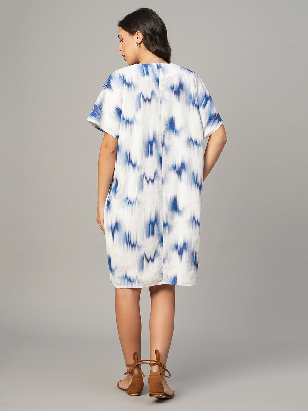 Women's Blue 100% Cotton Boxy Fit Dress