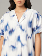 Women's Blue 100% Cotton Boxy Fit Dress