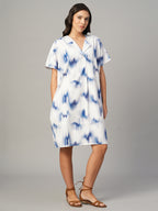 Women's Blue 100% Cotton Boxy Fit Dress