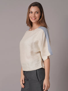 Women's Offwhite 100% Linen Relax Fit Blouse