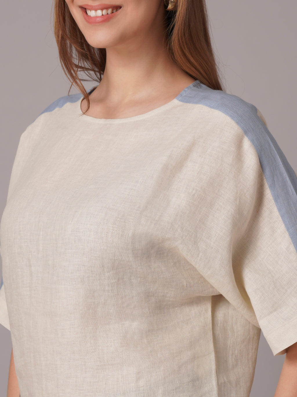 Women's Offwhite 100% Linen Relax Fit Blouse
