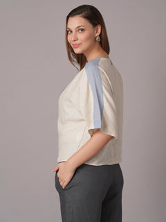 Women's Offwhite 100% Linen Relax Fit Blouse