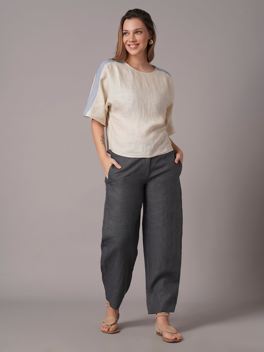 Women's Offwhite 100% Linen Relax Fit Blouse