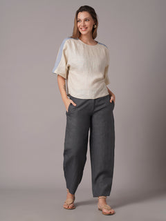 Women's Offwhite 100% Linen Relax Fit Blouse