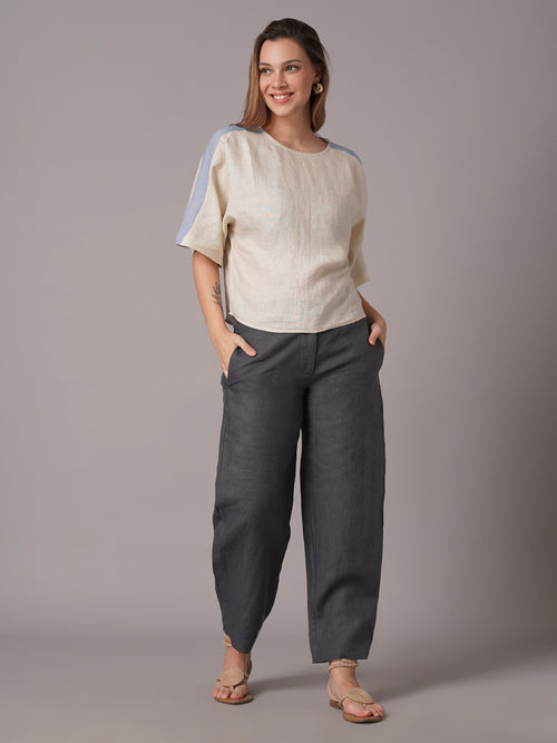 Women's Offwhite 100% Linen Relax Fit Blouse