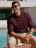 Men's Plum Linen Cotton Regular Fit Shirt