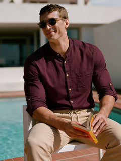 Men's Plum Linen Cotton Regular Fit Shirt