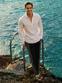 Men's 100% Linen Regular Fit Resort Collar Shirt White