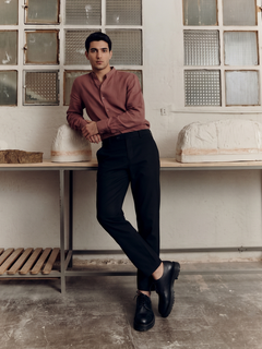 Men's Black Cotton Linen Slim Fit Pant