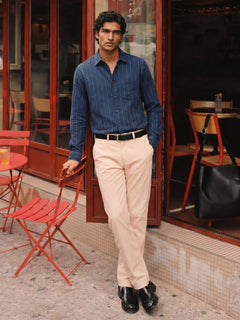 Men's Navy Cotton Lycra Regular Fit Shirt