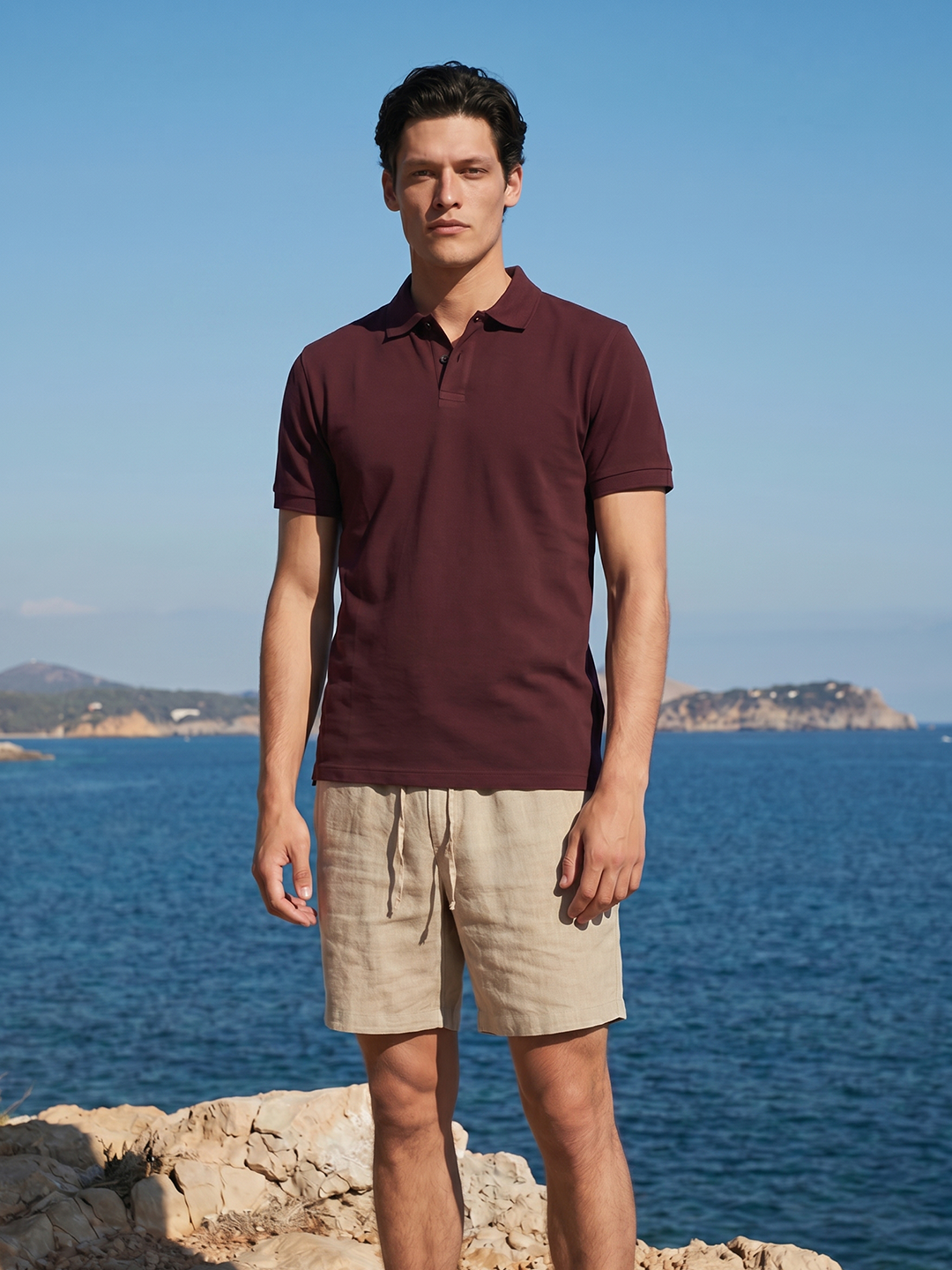 Men's Wine Cotton Elastane Slim Fit Tshirt