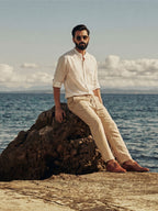 Men's White Linen Cotton Regular Fit Shirt