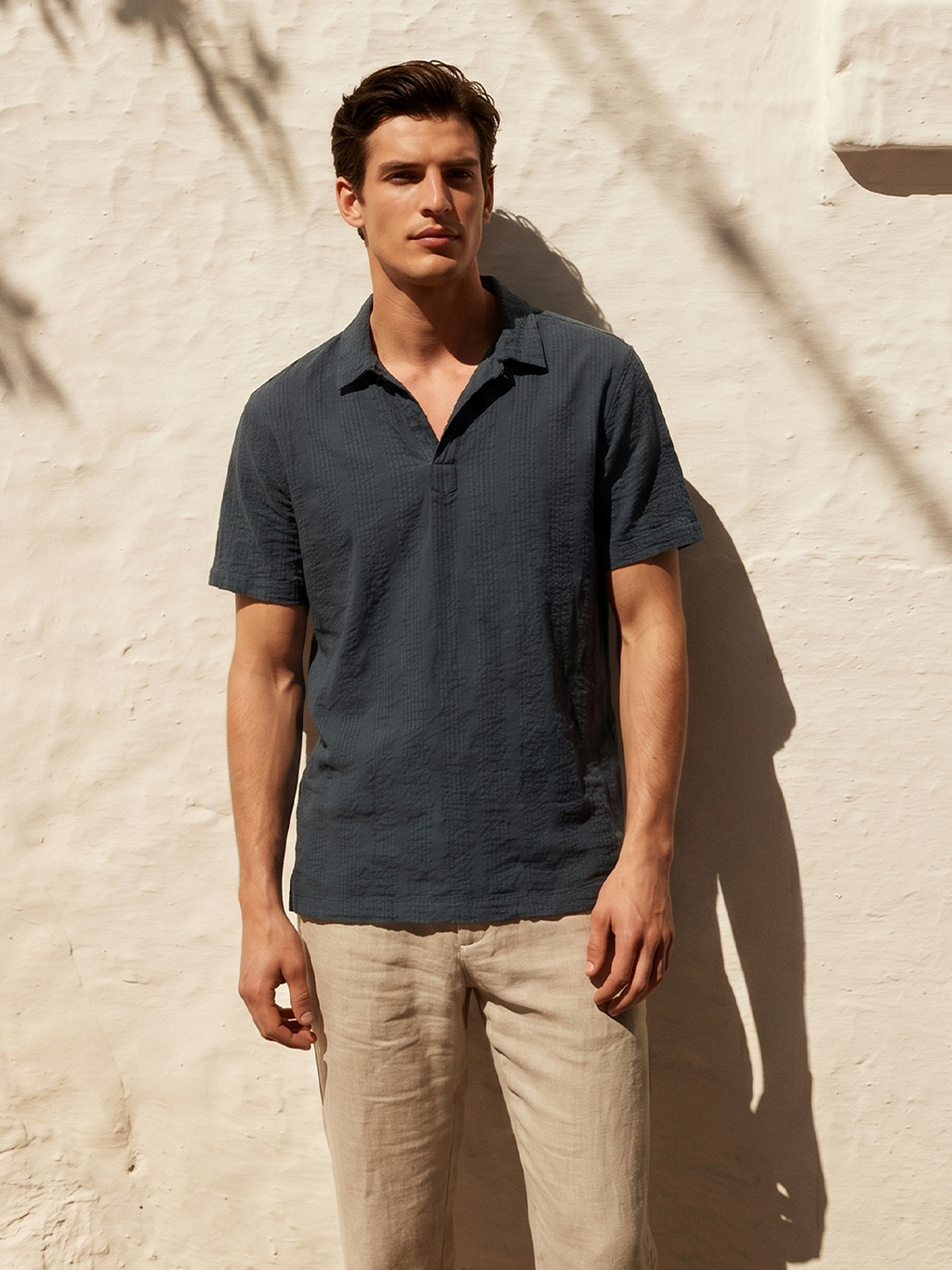 Men's Navy Cotton Viscose Regular Fit Shirt