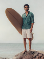 Men's Dk Green 100% Linen Regular Fit Shirt