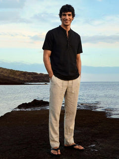 Men’s Linen Cotton Regular Fit Shirt Black