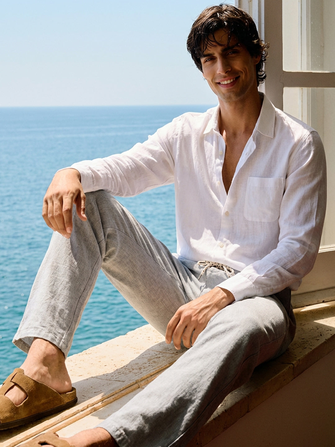 Men's White 100% Linen Regular Fit Shirt