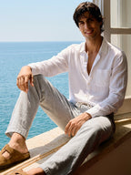 Men's White 100% Linen Regular Fit Shirt