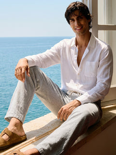 Men’s Linen Regular Fit Collared Shirt White