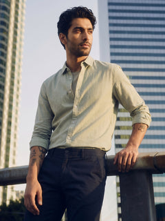 Men's Green Cotton Lycra Regular Fit Shirt