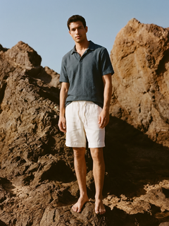 Men's White Cotton Linen Regular Fit Shorts