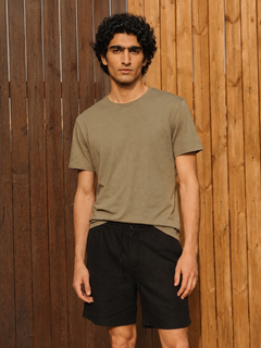 Men's Khaki Cotton Bamboo Elastane Regular Fit Tshirt
