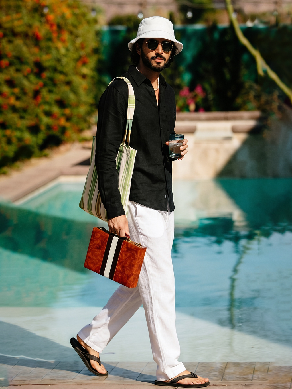 Men's White Cotton Linen Regular Fit Pant