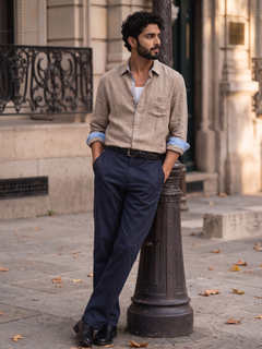 Men's 100% Cotton Regular Fit Shirt Sand