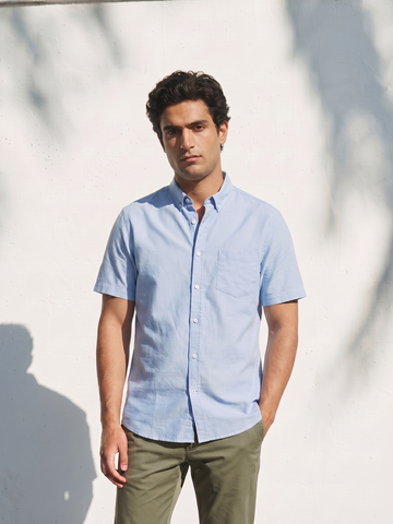 Men's Oxford 100% Cotton Regular Fit Half Sleeves Shirt Sky