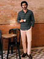 Men's Beige Cotton Lycra Slim Fit Pant