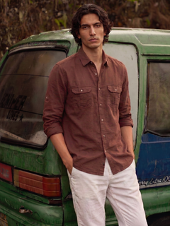 Men's Brown Linen Cotton Regular Fit Shirt